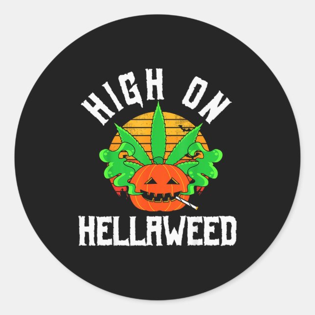 Pumpkin Smoking Weed Costume Retro Funny Halloween Classic Round Sticker (Front)