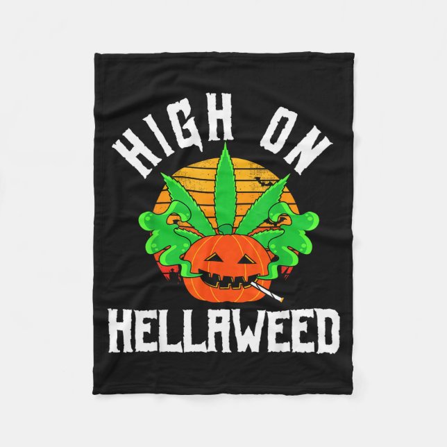 Pumpkin Smoking Weed Costume Retro Funny Halloween Fleece Blanket (Front)