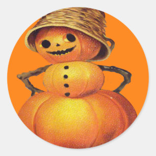 Pumpkin Snowman Classic Round Sticker