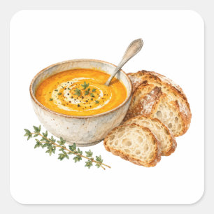 Pumpkin Soup and Crusty Bread Square Sticker