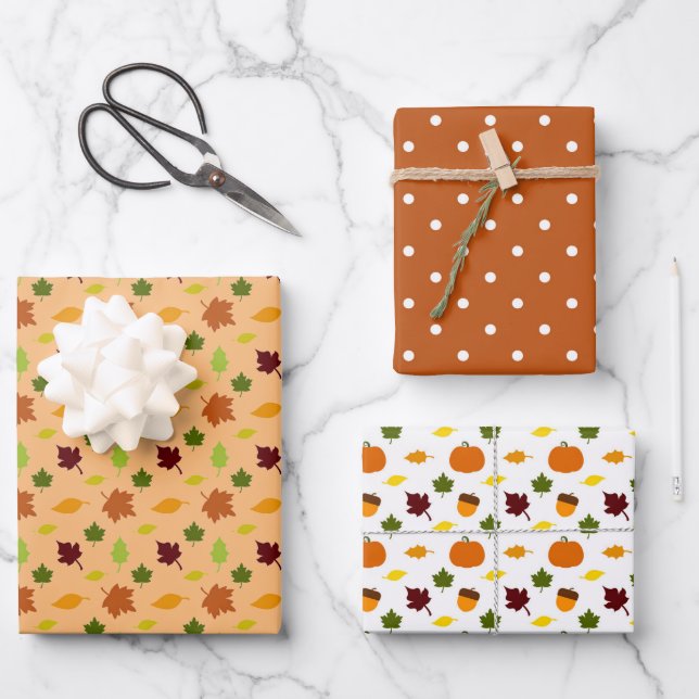 Pumpkin Spice 3 Coordinates Autumn Fall Birthday Wrapping Paper Sheet (Front)