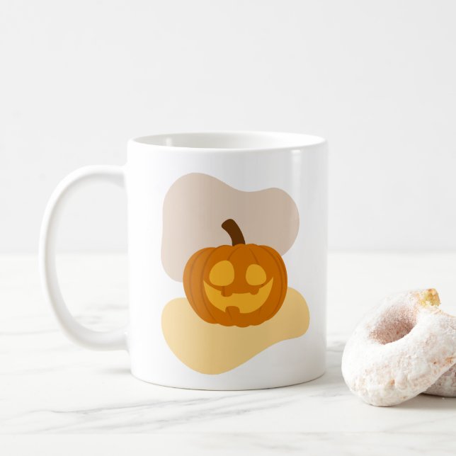 Pumpkin Spice & Abstract Blob Shapes Halloween Coffee Mug (With Donut)