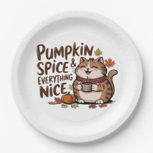 Pumpkin Spice And Everything Nice Cute Fat Cat Aut Paper Plate