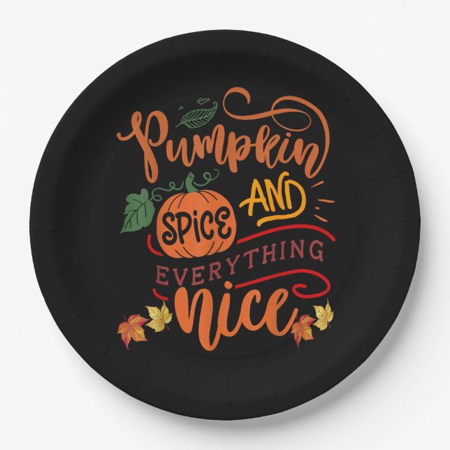 Pumpkin Spice And Everything Nice Fall Season Vint Paper Plate (Front)