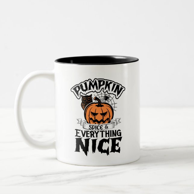 Pumpkin Spice and Everything Nice- Halloween Two-Tone Coffee Mug (Left)