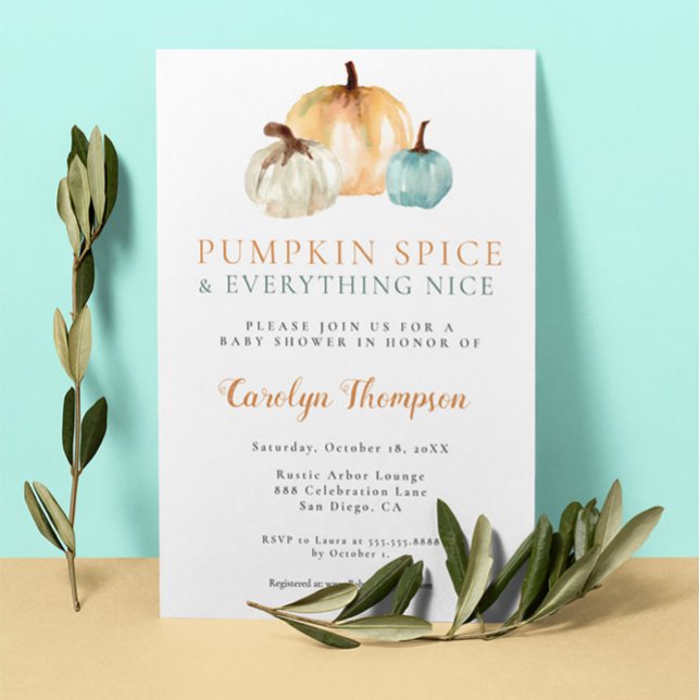Pumpkin Spice and Everything Nice Little pumpkin Invitation (Pumpkin spice and everything nice autumn baby shower invitation.)