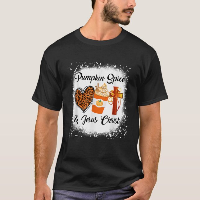Pumpkin Spice And Jesus Chris Leopard Heart Coffee T-Shirt (Front)
