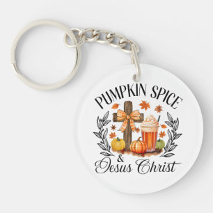 Pumpkin Spice And Jesus Christ Cross Pumpkin Chris Key Ring