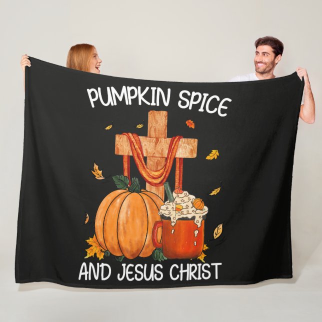 Pumpkin Spice and Jesus Christ Fleece Blanket (In Situ)