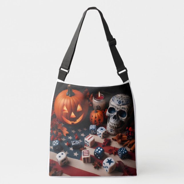 Pumpkin Spice and Liberty Dice Crossbody Bag (Front)