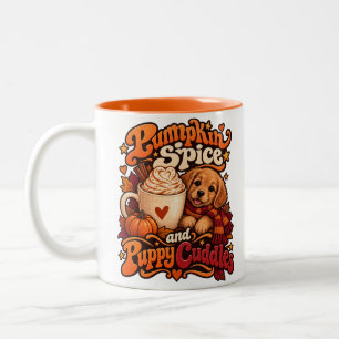 Pumpkin Spice and Puppy Cuddles Cosy Autumn Dog Two-Tone Coffee Mug