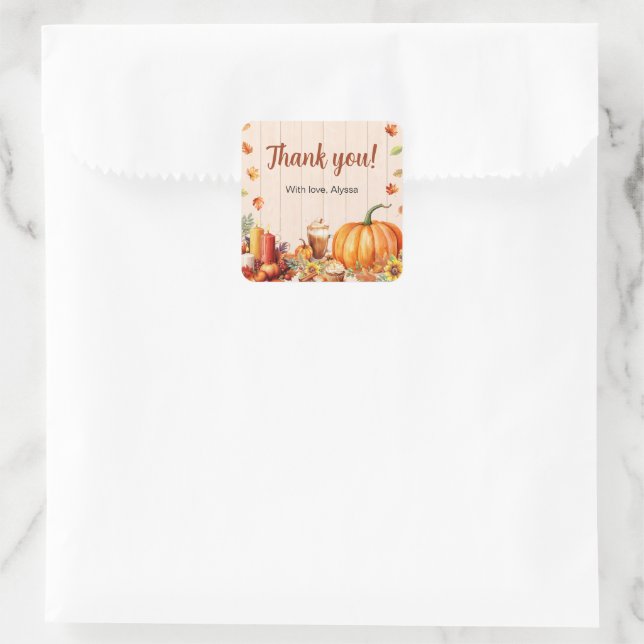 Pumpkin Spice Autumn Bridal Shower Party Square Sticker (Bag)