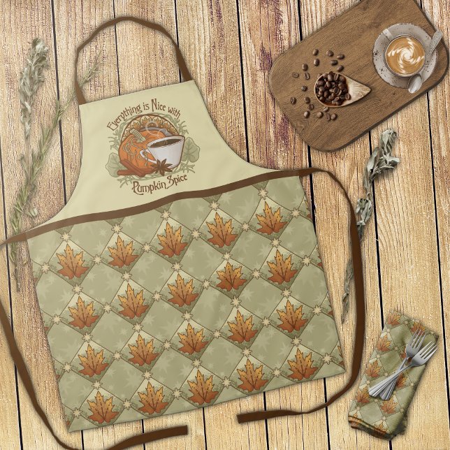 Pumpkin Spice, Autumn Leaves, and Stars Pattern Apron (Pumpkin Spice, Autumn Leaves, and Stars Pattern Apron - Green)