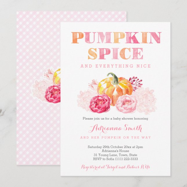 pumpkin spice baby shower, fall pumpkin plaid invitation (Front/Back)