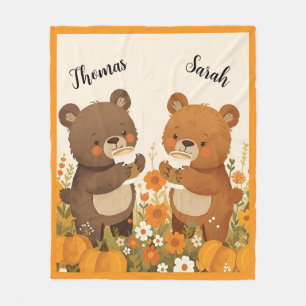 Pumpkin Spice Bear Fleece Blanket