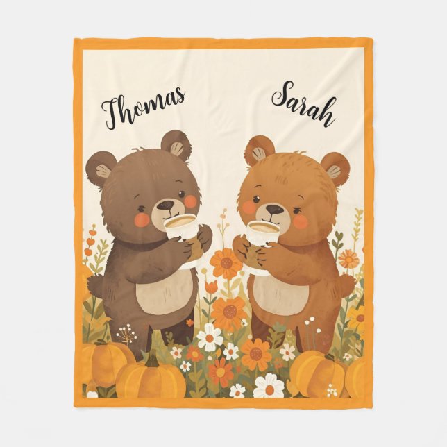 Pumpkin Spice Bear Fleece Blanket (Front)