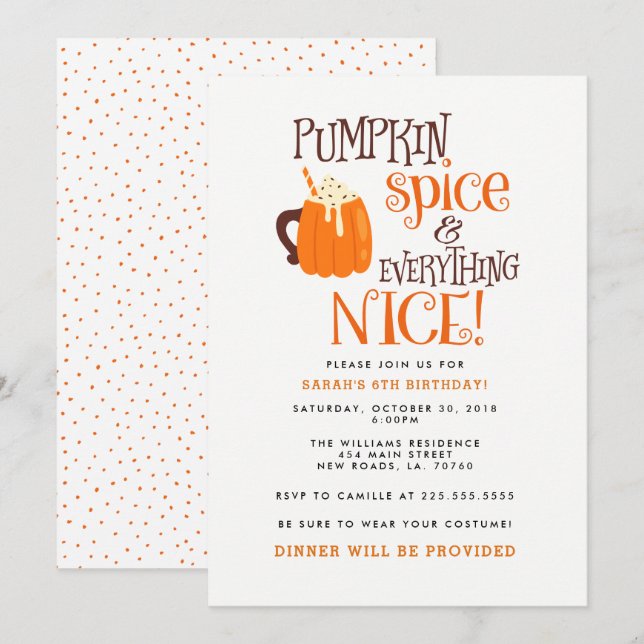 Pumpkin Spice Birthday Party Invitations (Front/Back)