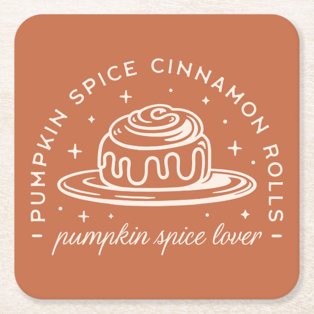 Pumpkin Spice Cinnamon Rolls Square Paper Coaster (Front)