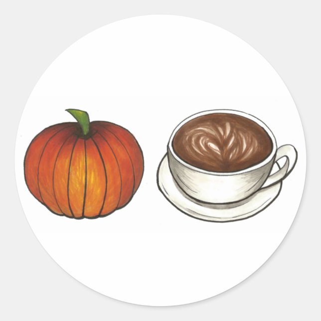 Pumpkin Spice Coffee Cup Latte Autumn Fall Harvest Classic Round Sticker (Front)