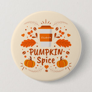 Pumpkin Spice coffee, fall leaves 7.5 Cm Round Badge
