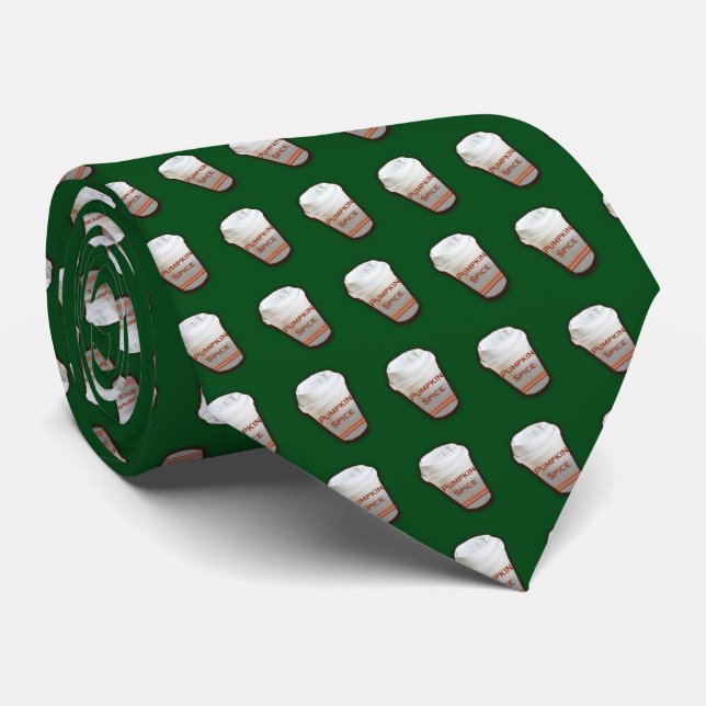 Pumpkin Spice Coffee (Green Background) Tie (Rolled)