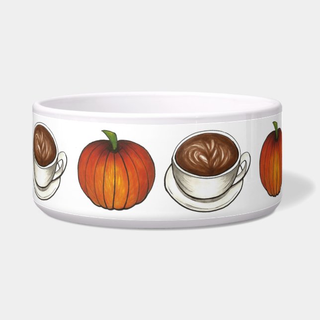 Pumpkin Spice Coffee Latte Autumn Fall Pet Bowl (Left)