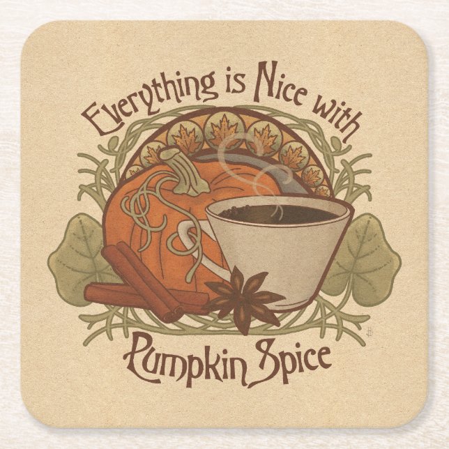 Pumpkin Spice Coffee Party Square Paper Coaster (Front)