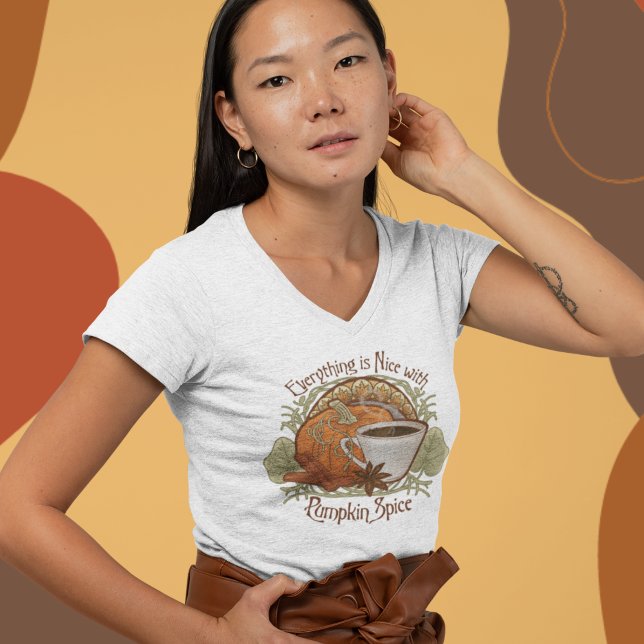 Pumpkin Spice Coffee T-Shirt (Pumpkin Spice Coffee T-shirt - Vintage Style and Art Nouveau Inspired Design)