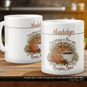 Pumpkin Spice Coffee Vintage Style Custom Name Large Coffee Mug