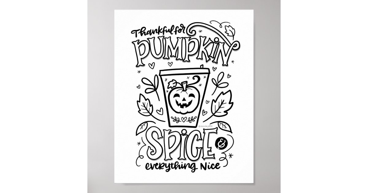 Pumpkin Spice Colouring Page Poster | Zazzle