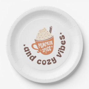 Pumpkin Spice & Cosy Vibes  – Cute PSL Latte Fall Paper Plate