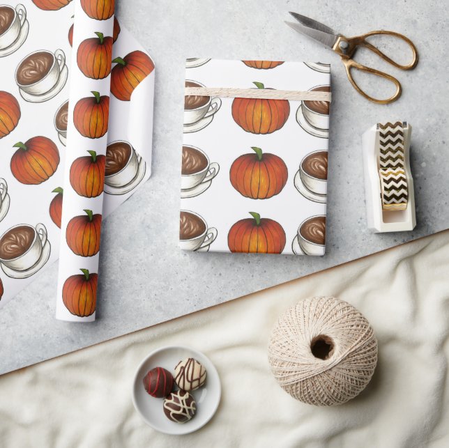 Pumpkin Spice Cup of Coffee Latte Autumn Fall Wrapping Paper (Crafts)