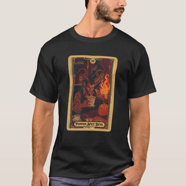 Pumpkin Spice Devil The Devil Halloween Tarot Card T-Shirt (Front)