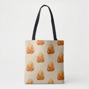 Pumpkin Spice Drink with Autumn Leaves Tote Bag