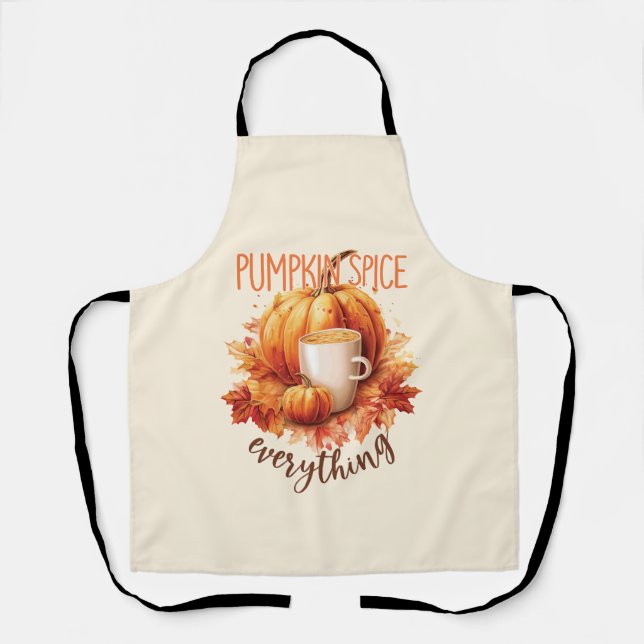 Pumpkin Spice Everything – Latte & Autumn Foliage Apron (Front)