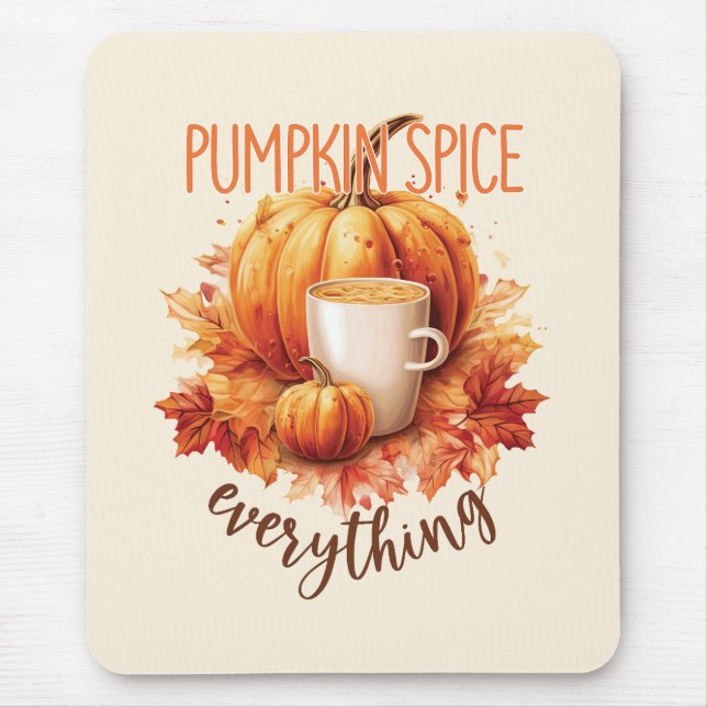 Pumpkin Spice Everything – Latte & Autumn Foliage Mouse Mat (Front)