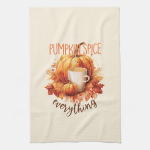 Pumpkin Spice Everything – Latte & Autumn Foliage Tea Towel