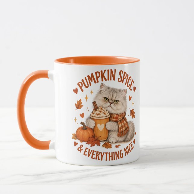 Pumpkin Spice & Everything Nice Cute Cat Mug (Left)