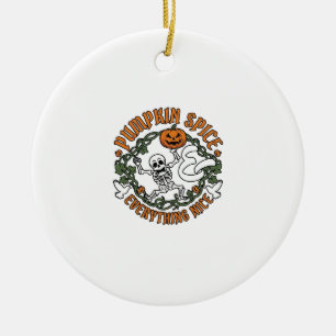 Pumpkin Spice Everything Nice Halloween Skeleton V Ceramic Tree Decoration