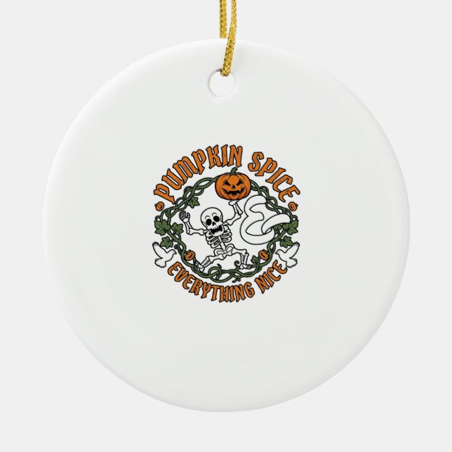 Pumpkin Spice Everything Nice Halloween Skeleton V Ceramic Tree Decoration (Front)