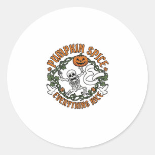 Pumpkin Spice Everything Nice Halloween Skeleton V Classic Round Sticker