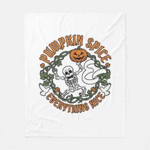 Pumpkin Spice Everything Nice Halloween Skeleton V Fleece Blanket