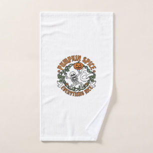 Pumpkin Spice Everything Nice Halloween Skeleton V Hand Towel