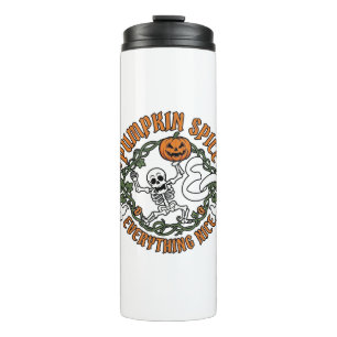 Pumpkin Spice Everything Nice Halloween Skeleton V Thermal Tumbler