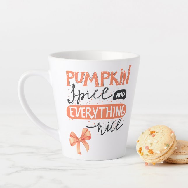 Pumpkin Spice & Everything Nice Watercolor Bow  Latte Mug (In Situ)