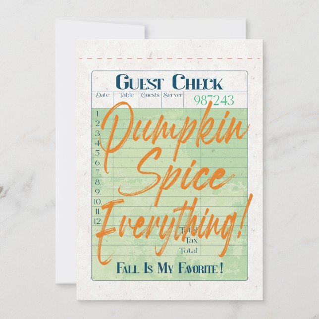 Pumpkin Spice Fall Autumn Guest Check Coffee Latte Holiday Card (Front)