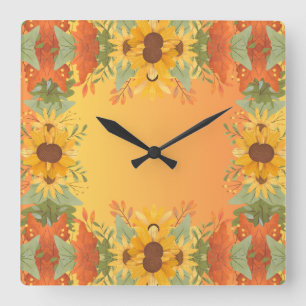 Pumpkin Spice Fall Autumn Harvest Thanksgiving Din Square Wall Clock