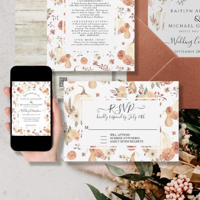 Pumpkin Spice Fall Autumn Leaves Wedding RSVP Card (Creator Uploaded)