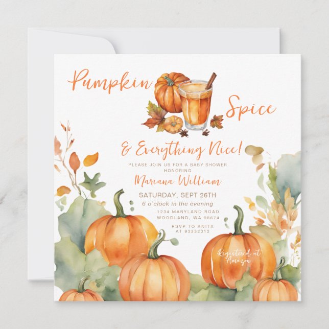 Pumpkin Spice Fall Baby Shower Boho Orange Floral  Invitation (Front)