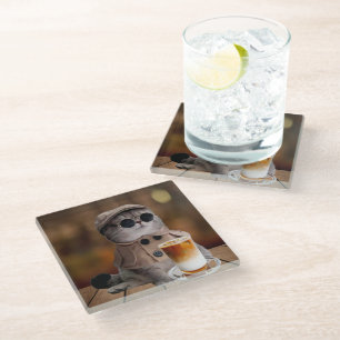 Pumpkin Spice Fall Cat Glass Coaster